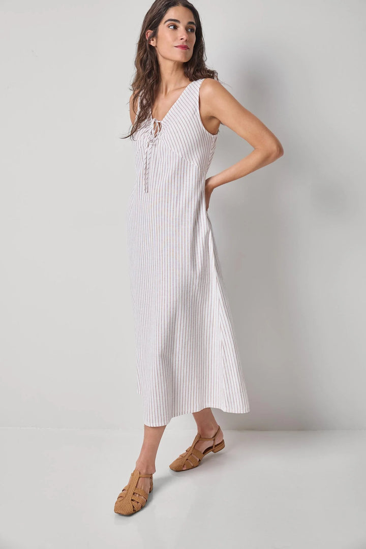 STRIPED KEYHOLE MIDI DRESS
