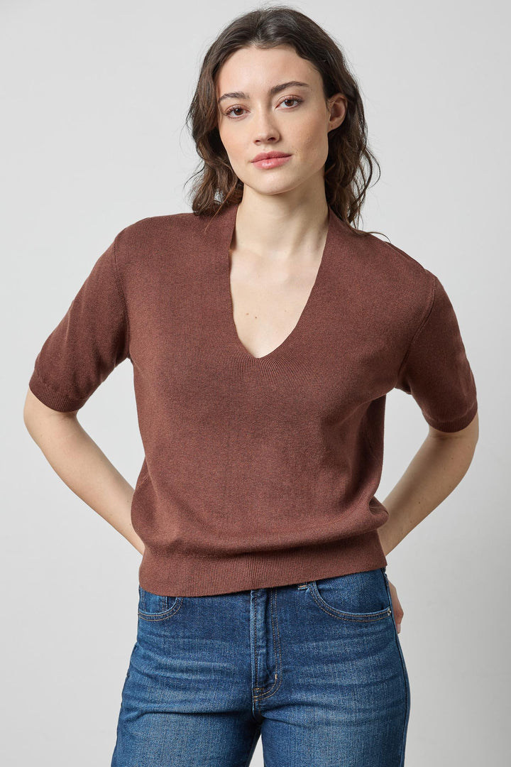 V NECK ELBOW SLEEVE SWEATER