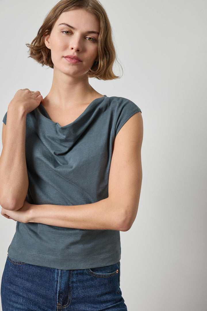 DRAPE NECK WEDGE TOP