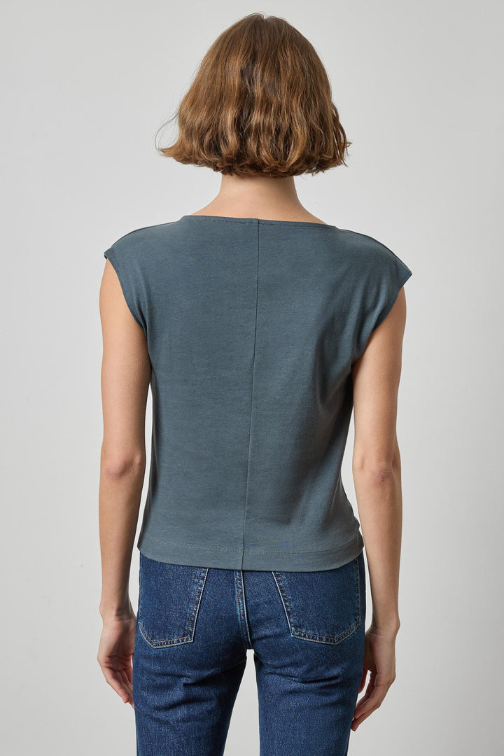DRAPE NECK WEDGE TOP
