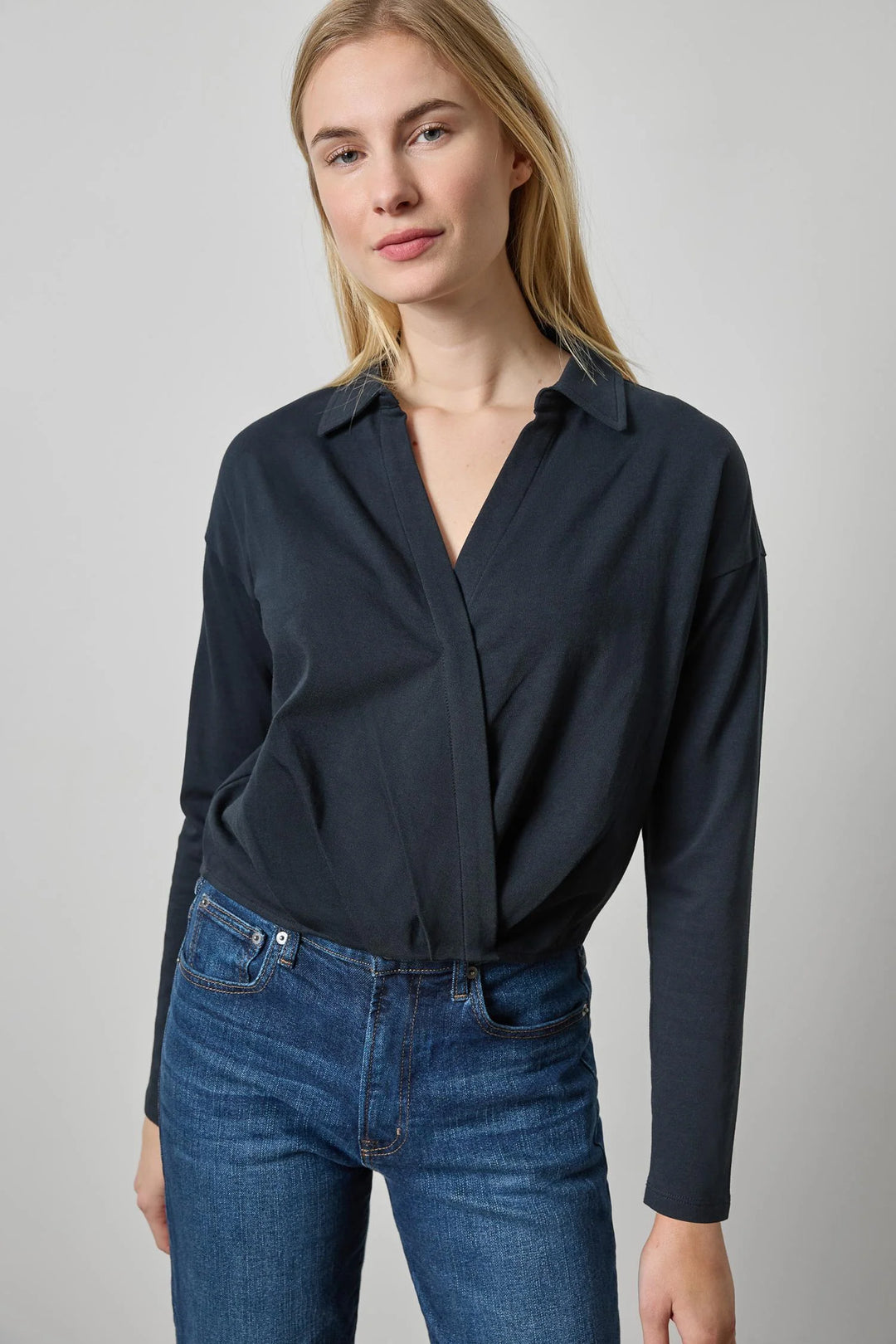 FAUX WRAP COLLARED TOP