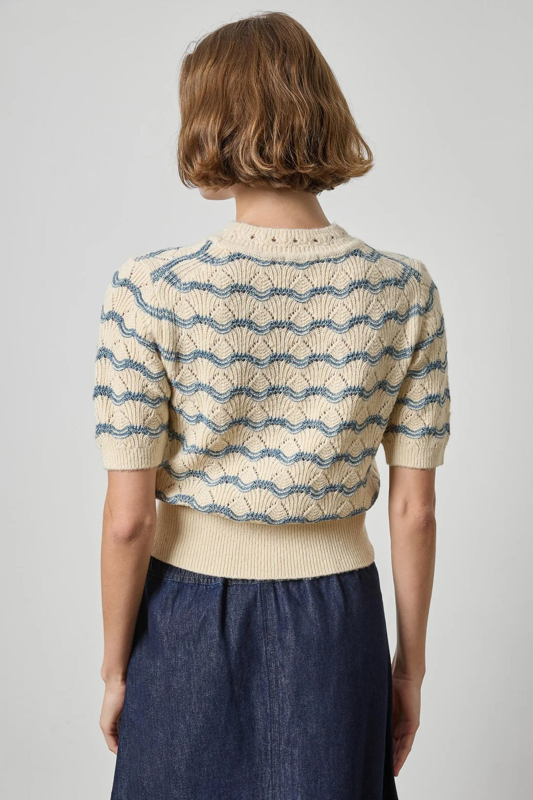 SHORT SLEEVE MULTI STITCH PULLOVER SWEATER