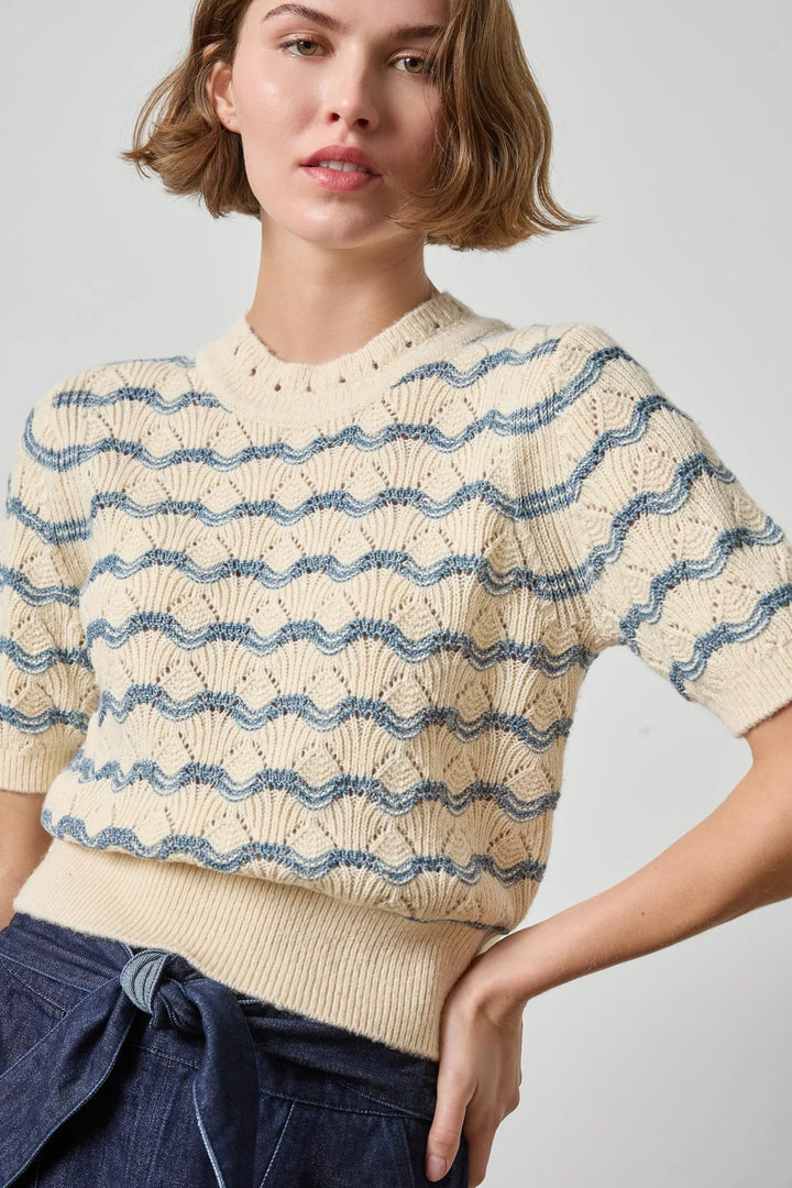 SHORT SLEEVE MULTI STITCH PULLOVER SWEATER
