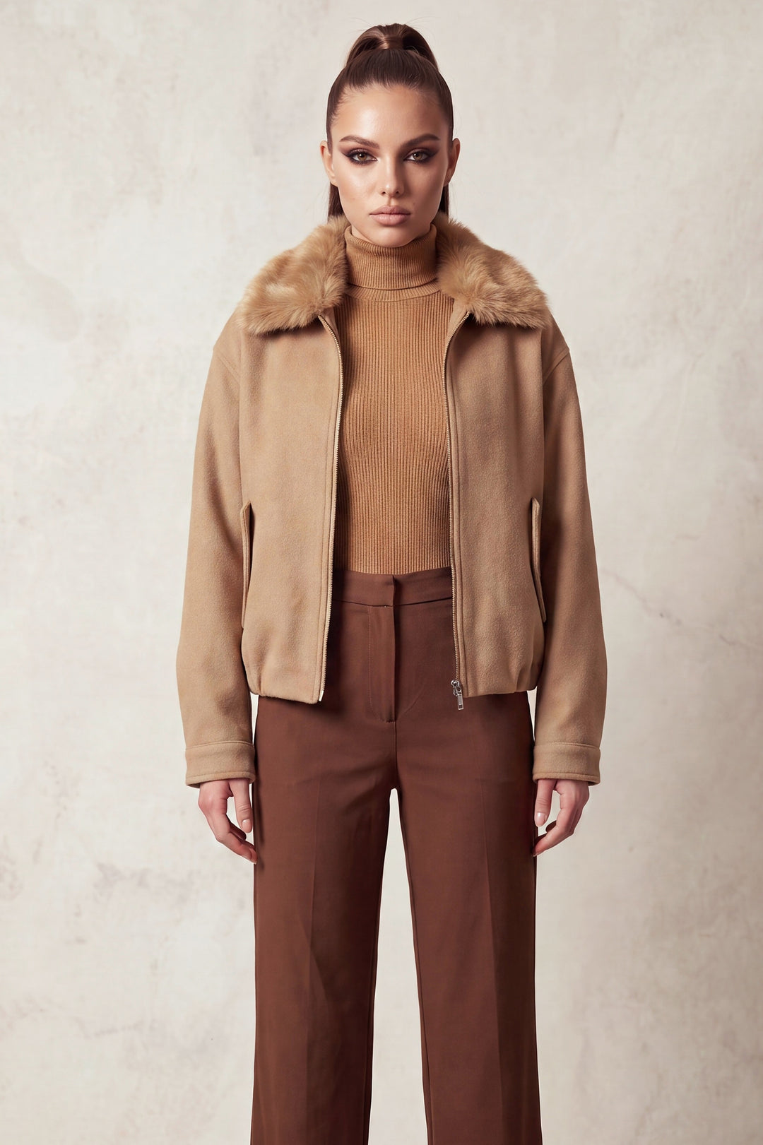 COLLARED ZIP-FRONT JACKET