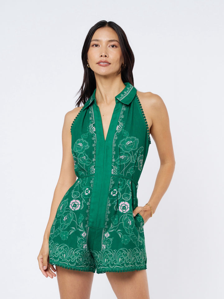 FARRAH ENGINEERED PRINT HALTER ROMPER