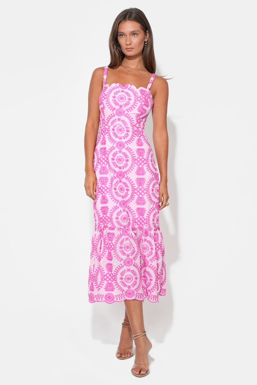 RAELYNN LACE UP TIE BACK EMBROIDERY DRESS