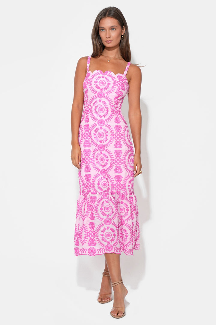 RAELYNN LACE UP TIE BACK EMBROIDERY DRESS