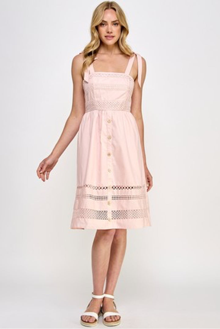 SOLID LACE KNEE LENGTH DRESS