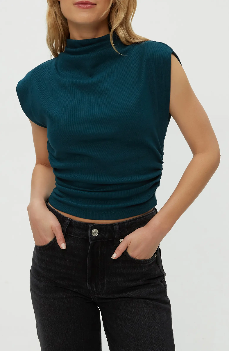 AMARA MOCK NECK POWER SHOULDER TOP