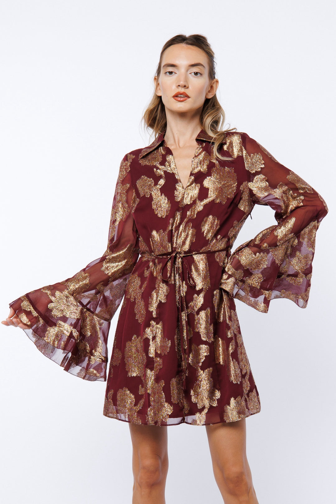 ESTRADA CASCADE BELL SLEEVE MINI DRESS