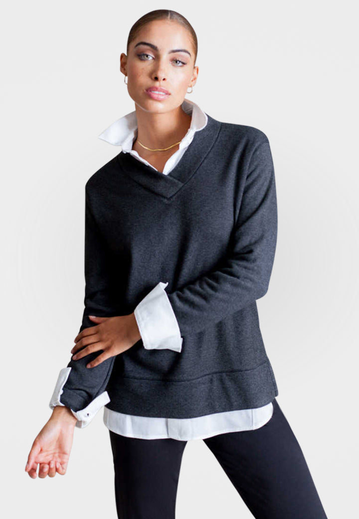Power Vee 'Sweater' Sweatshirt in Charcoal Grey-Buki