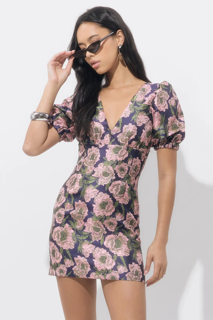 PRIMROSE PUFF SLEEVE JACQUARD MINI DRESS