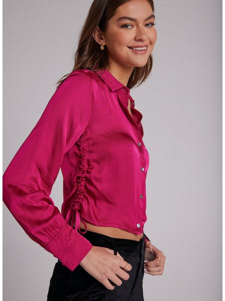 SATIN RUCHED CROPPED BUTTON DOWN