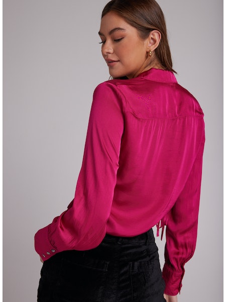SATIN RUCHED CROPPED BUTTON DOWN