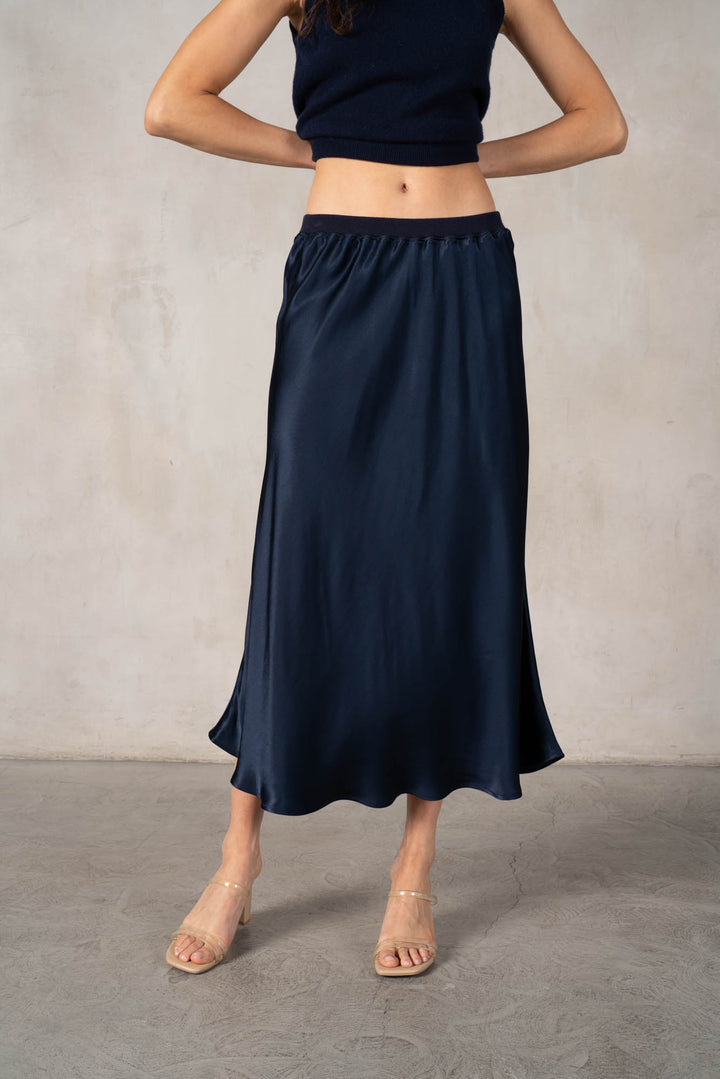 SATIN MIDI SKIRT