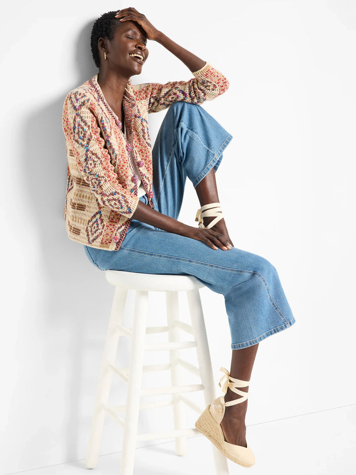 KNIT WEAVING TRIMMED JACKET