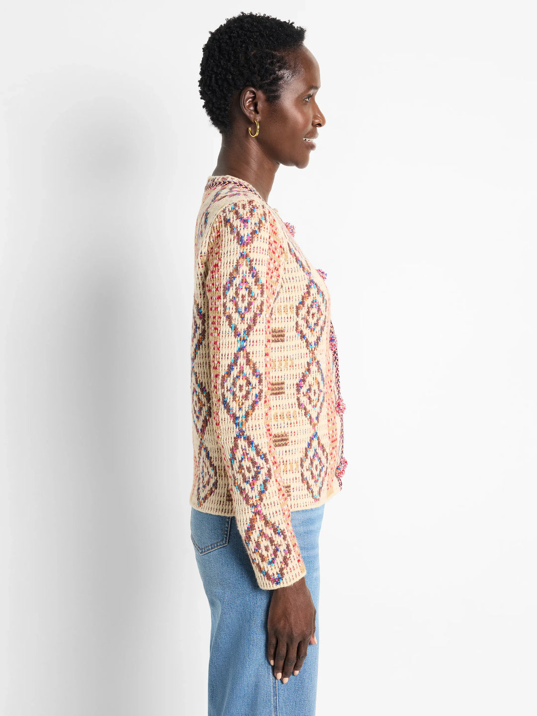 KNIT WEAVING TRIMMED JACKET