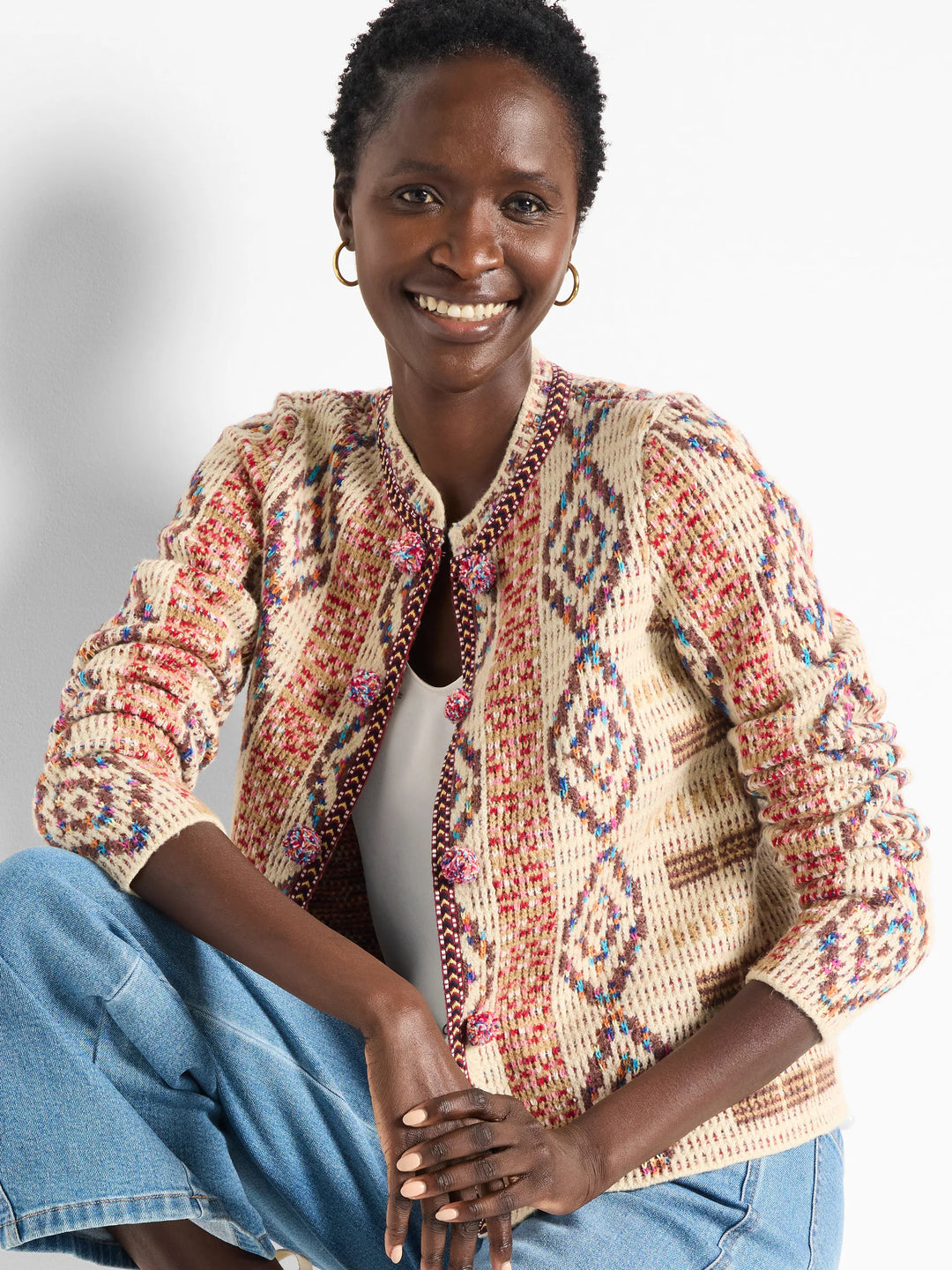 KNIT WEAVING TRIMMED JACKET