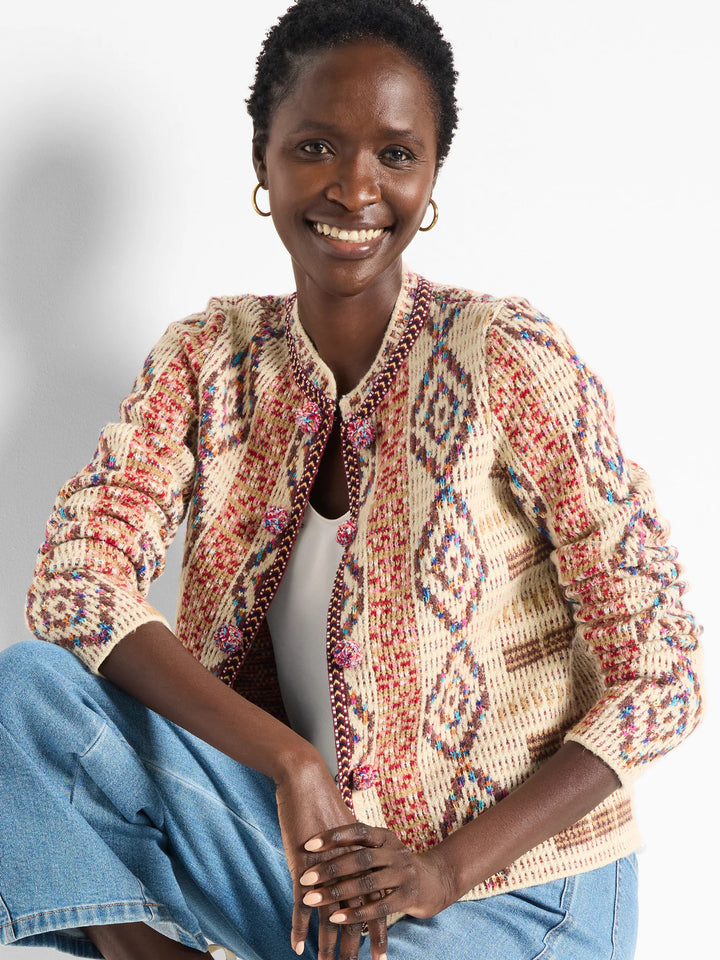 KNIT WEAVING TRIMMED JACKET