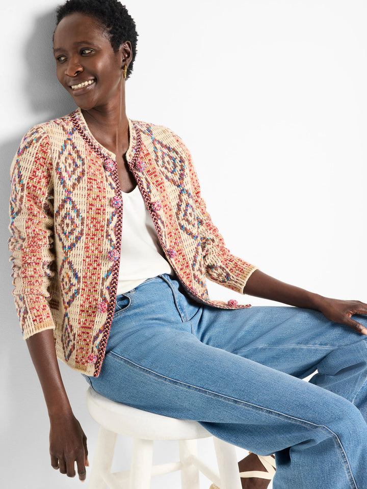 KNIT WEAVING TRIMMED JACKET