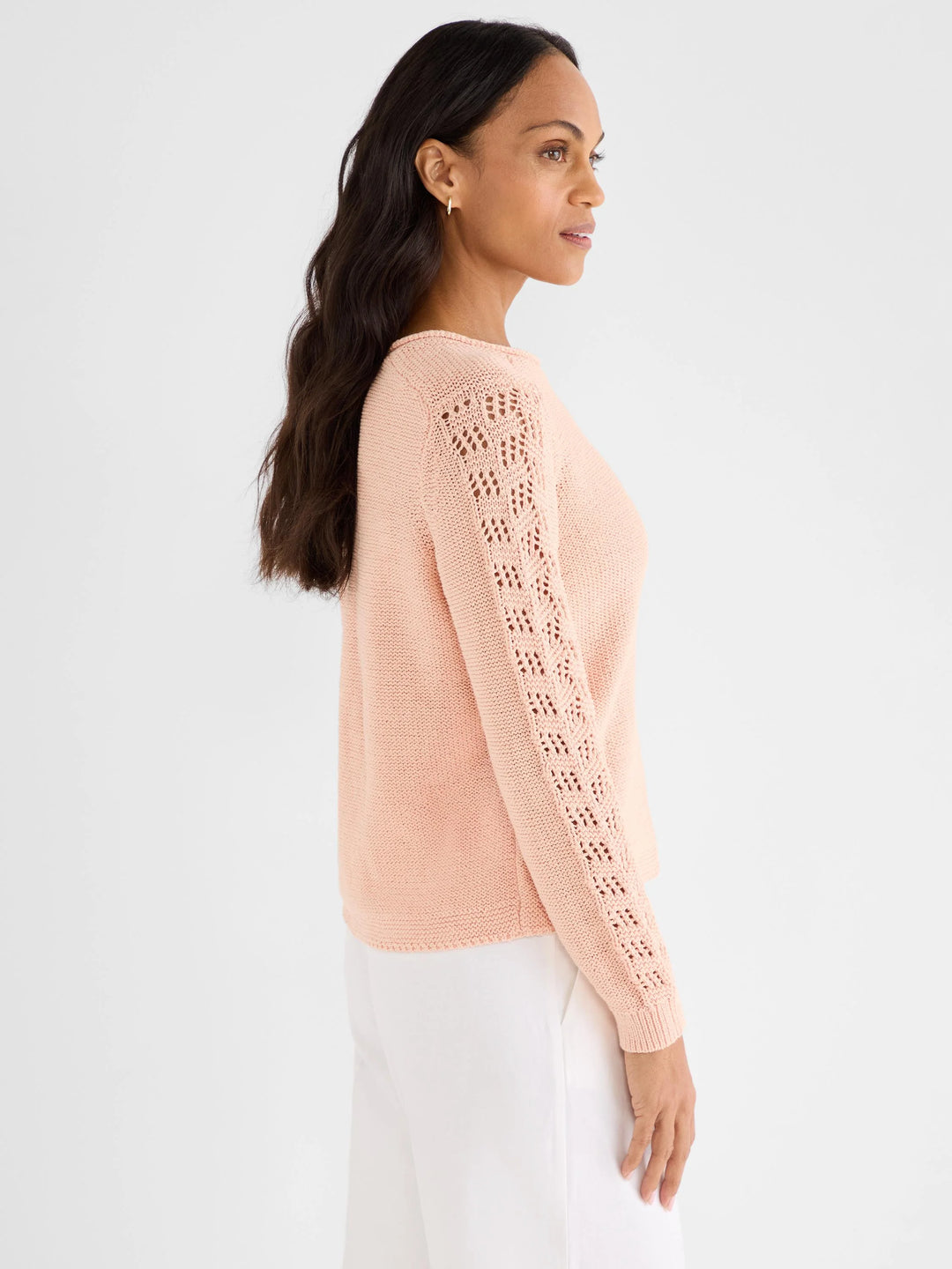 CROCHET SLEEVE CRIMPY CORD SWEATER