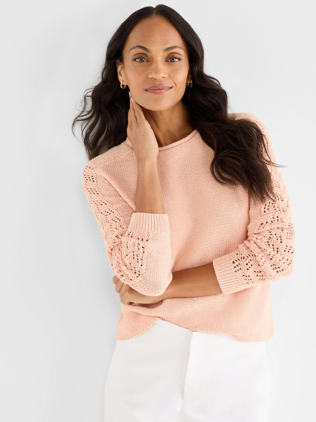 CROCHET SLEEVE CRIMPY CORD SWEATER