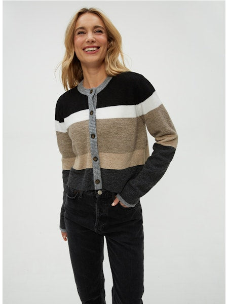 FIONA STRIPE CREW NECK CARDIGAN
