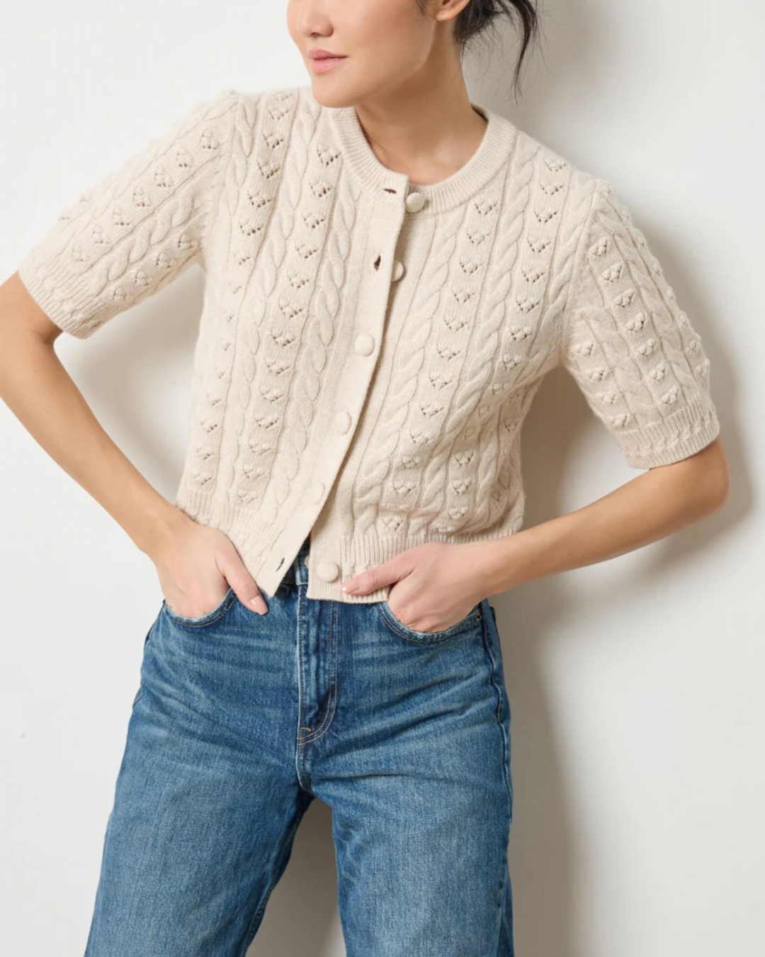 SHORT SLEEVE CARDIGAN SWEATER