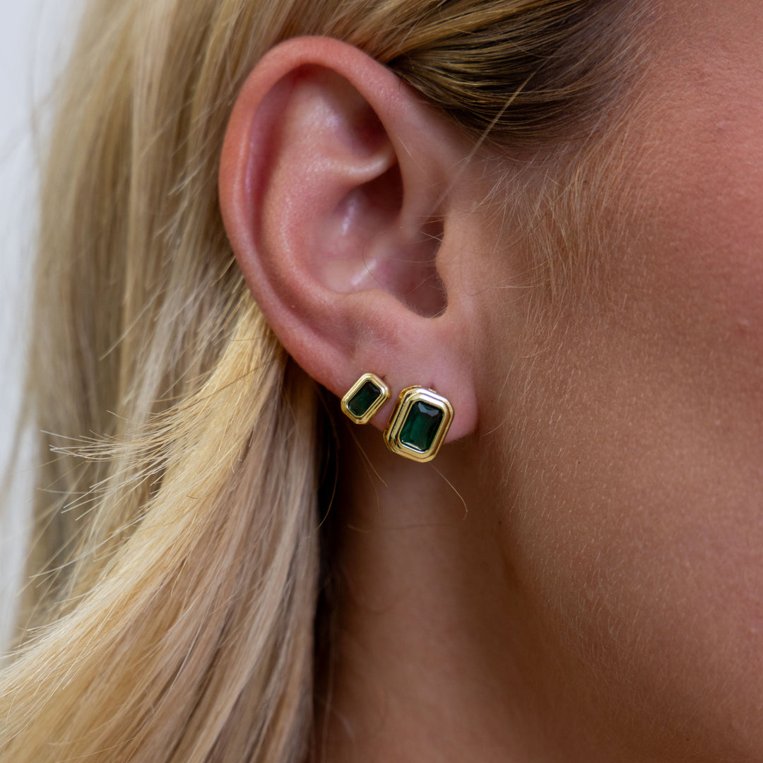 Clementine Emerald Bezel Studs