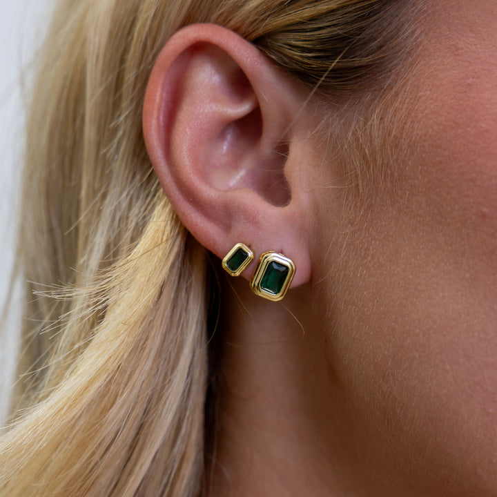 Clementine Emerald Bezel Studs