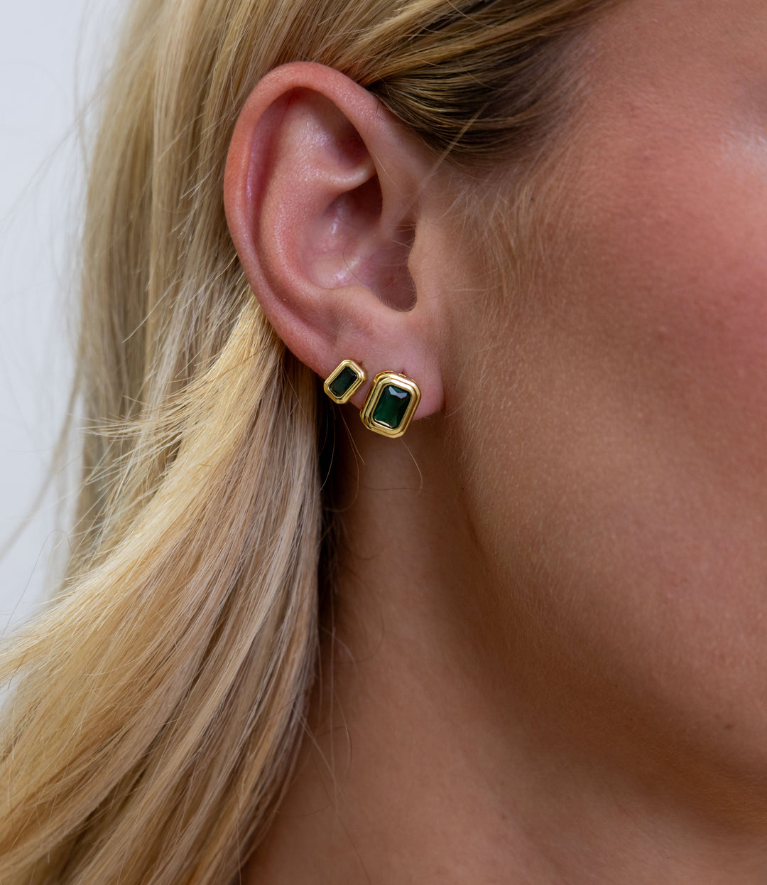 Clementine Emerald Bezel Studs