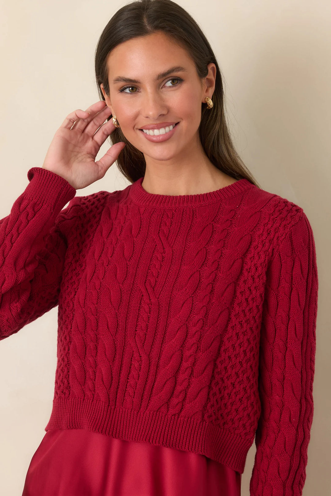 SATIN MIDI DRESS &amp; CABLE KNIT SWEATER SET
