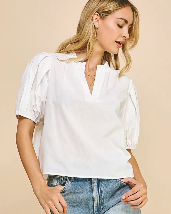 PUFF SLEEVE V-NECK TOP