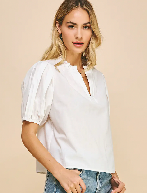 PUFF SLEEVE V-NECK TOP