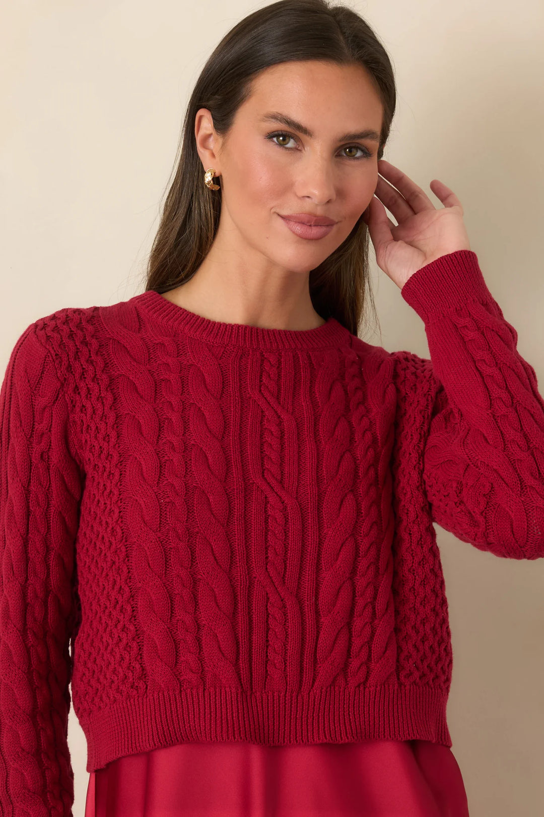 SATIN MIDI DRESS &amp; CABLE KNIT SWEATER SET