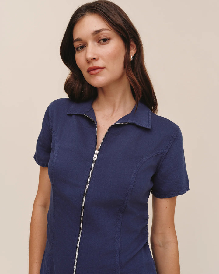 SHORT SLEEVE ZIP FRONT DRESS