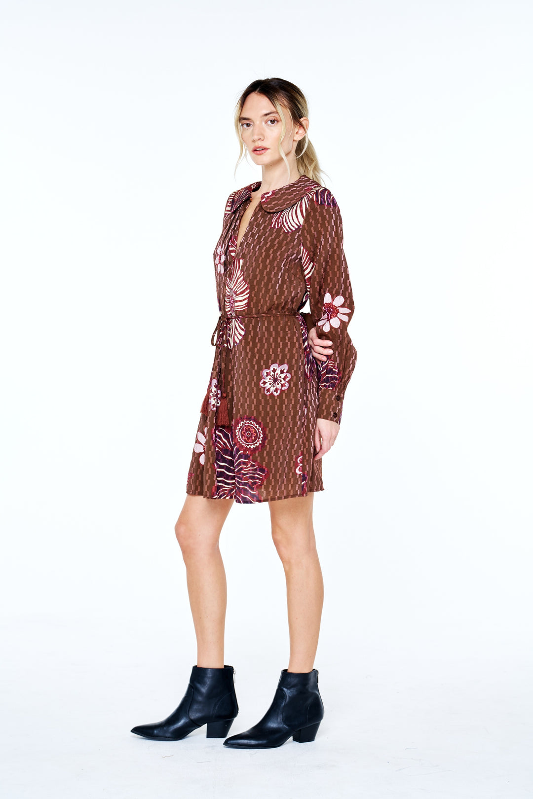 Willow Textured Floral Print Collared Mini Dress