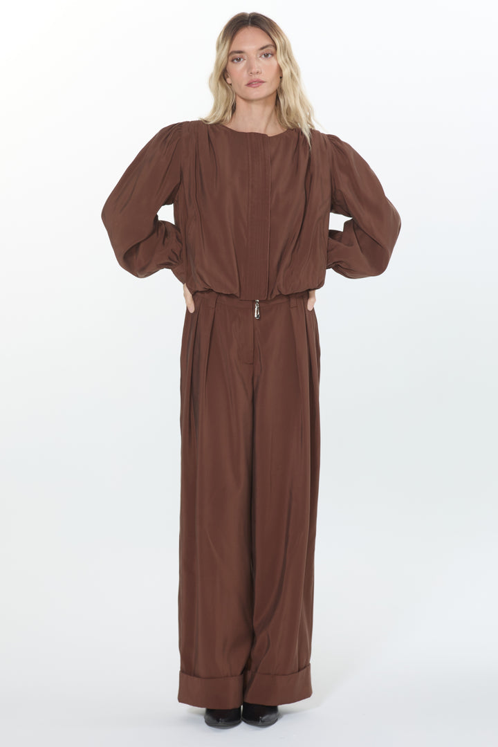 Donna Cupro Effect Bubble Hem Jacket