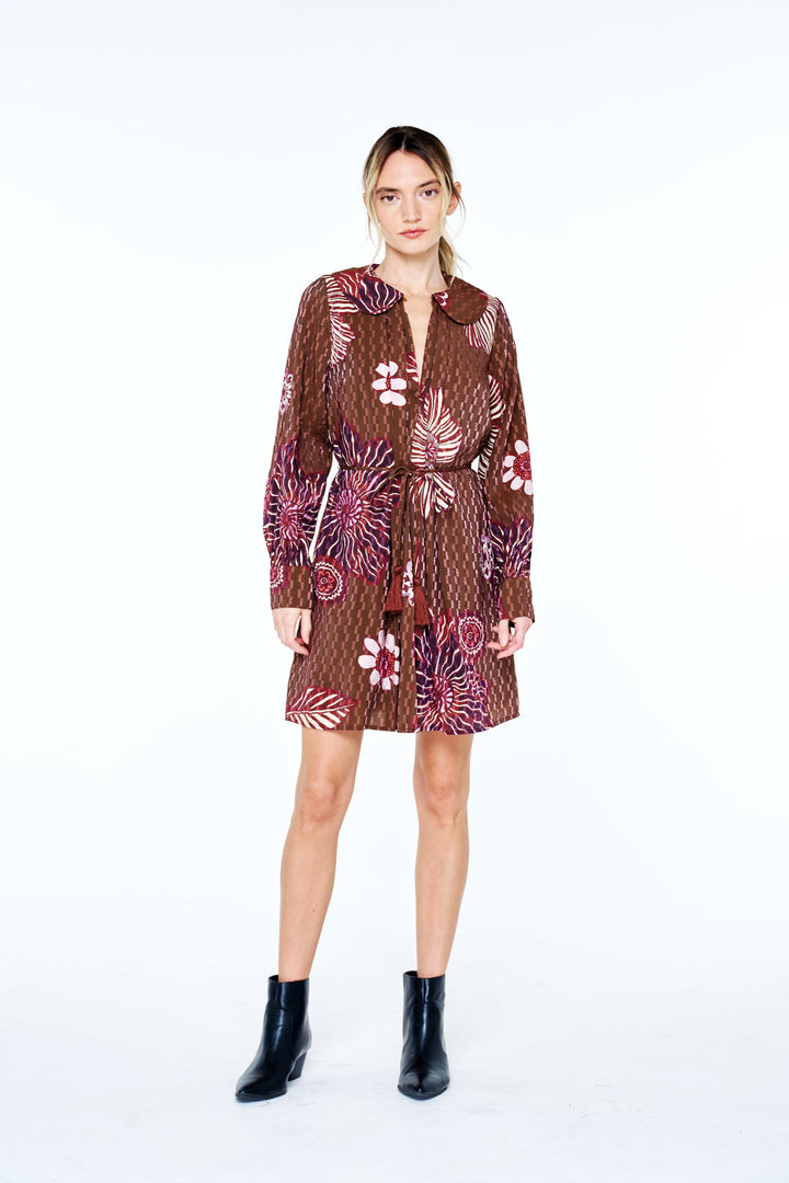 Willow Textured Floral Print Collared Mini Dress