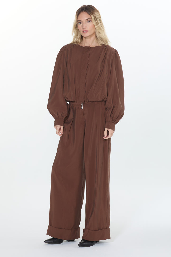 Donna Cupro Effect Bubble Hem Jacket