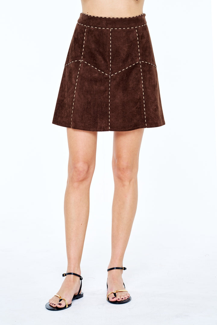Eris Faux Suede Piping Mini Skirt