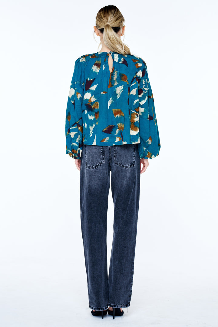 Faye Printed Seersucker Pintuck Top