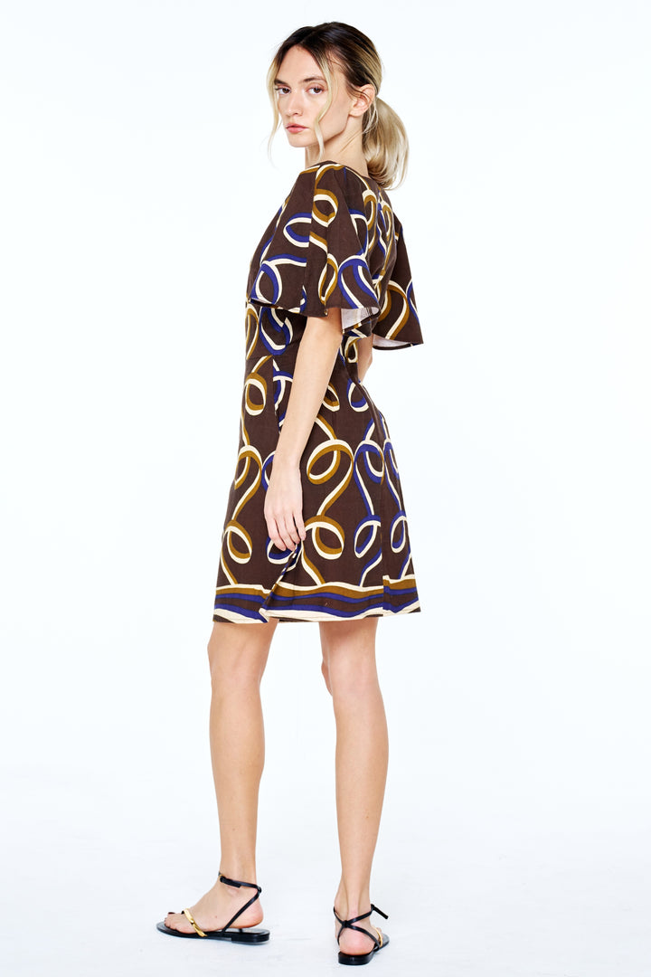 Kim Printed Ribbon Scalloped Mini Dress