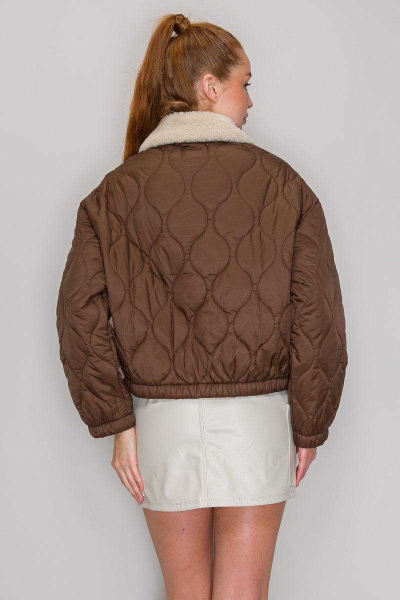 FAUX SHEARLING COLLAR QUILTED JACKET