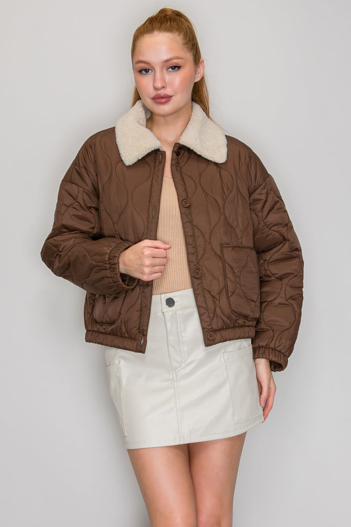 FAUX SHEARLING COLLAR QUILTED JACKET