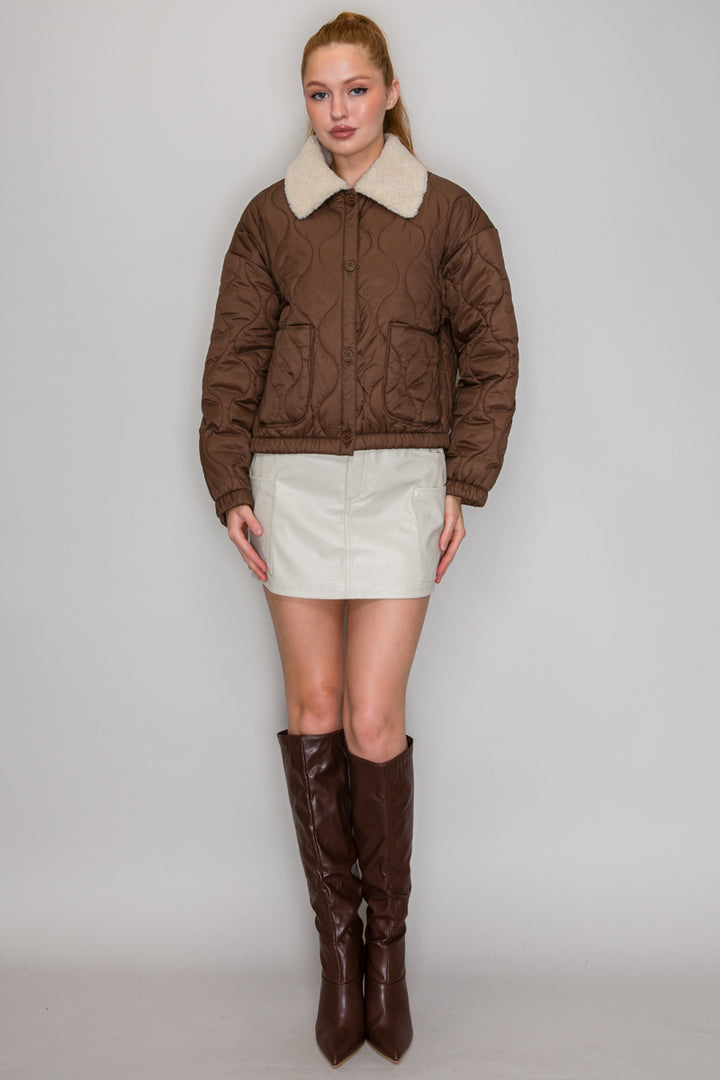 FAUX SHEARLING COLLAR QUILTED JACKET