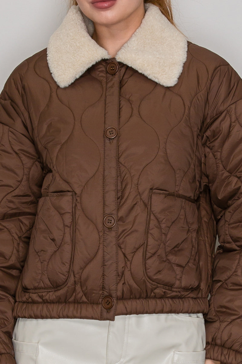 FAUX SHEARLING COLLAR QUILTED JACKET