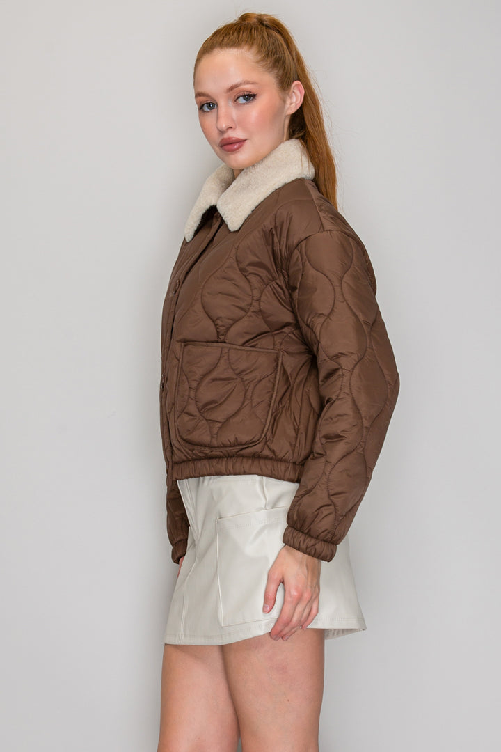 FAUX SHEARLING COLLAR QUILTED JACKET