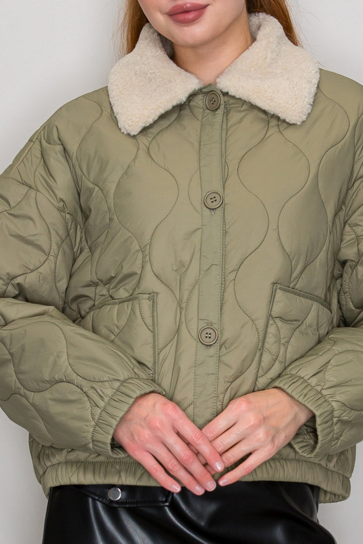 FAUX SHEARLING COLLAR QUILTED JACKET