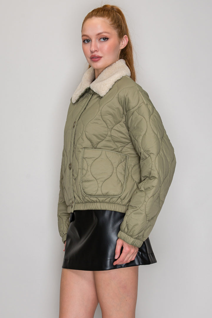FAUX SHEARLING COLLAR QUILTED JACKET